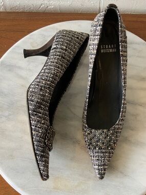 Stuart Weitzman Tweed Pointed Toe Pumps